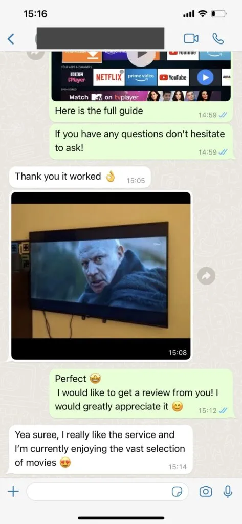 Screenshot of WhatsApp customer activation 1