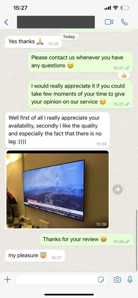 WhatsApp message showing customer satisfaction 2