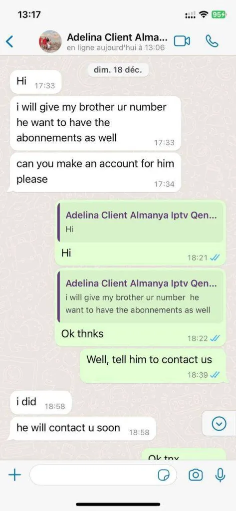WhatsApp message with feedback about 4K streaming 5